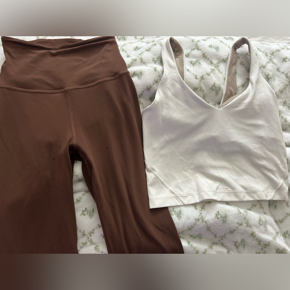 Brown Leggings and Cream Tank Top Set